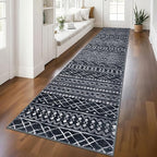 KUTA Hallway Runner Rug 2.6x12 Non-Slip Washable, Moroccan Vintage Black Boho by KUTA
