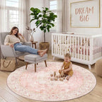 Latte&Fog Washable Pink Round Rug 6ft, Soft Cute Circle Area Rugs - Image 4