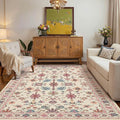Rugxara Pink Rug for Living Room Bedroom, Floral 4x6 Washable Rug, Vintage Boho by Rugxara