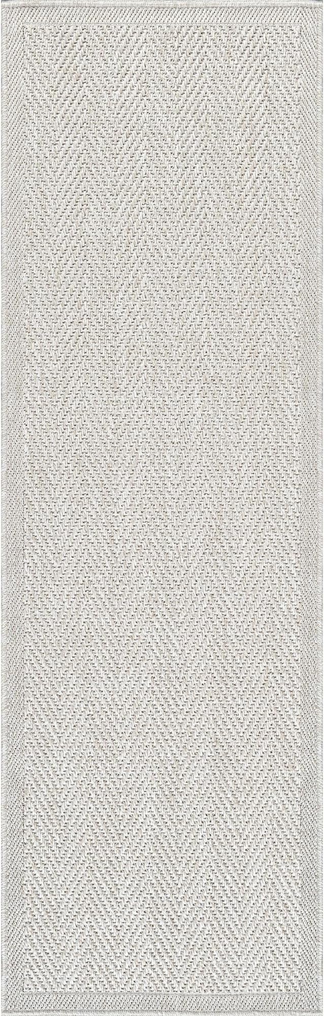 CAMILSON Indoor and Outdoor Runner Rug Off-White Herringbone Seagrass Boho - Image 2