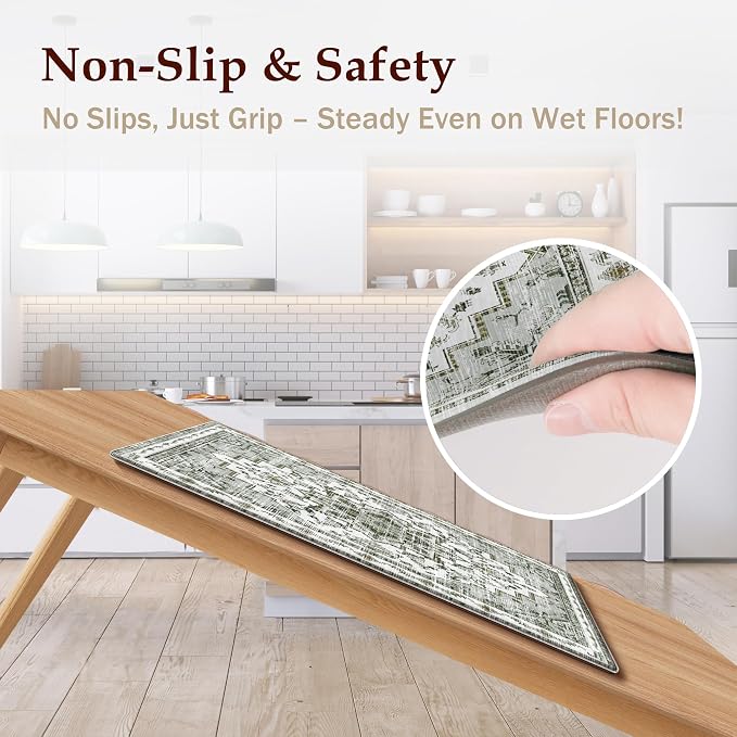 Boho Kitchen Mats for Floor 2 Piece Set Anti Fatigue Cushioned PVC Kitchen Rugs - Image 4