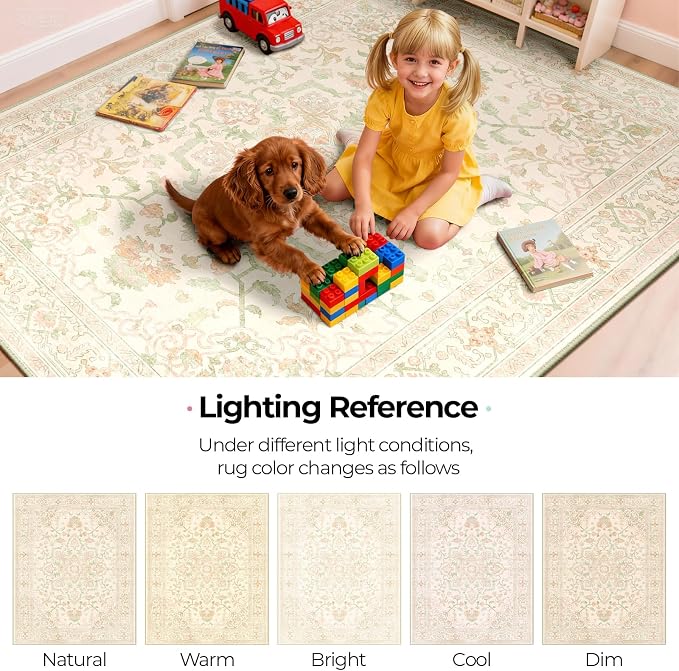 CAPALOCA Machine Washable Rugs Nursery Rug Cute Girl Non Slip Low Pile Water - Image 8