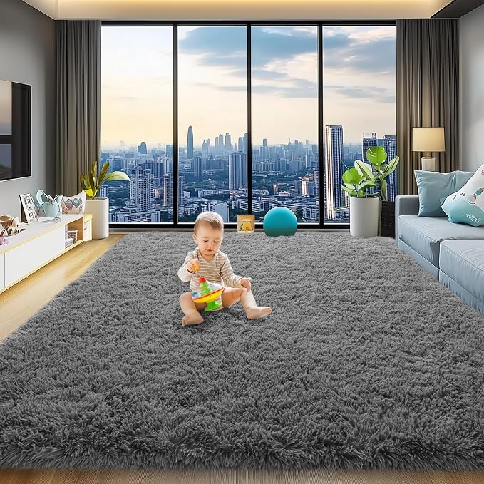 qulint Living Room Area Rug 8x10, Soft Fluffy Large Rug by QULINT
