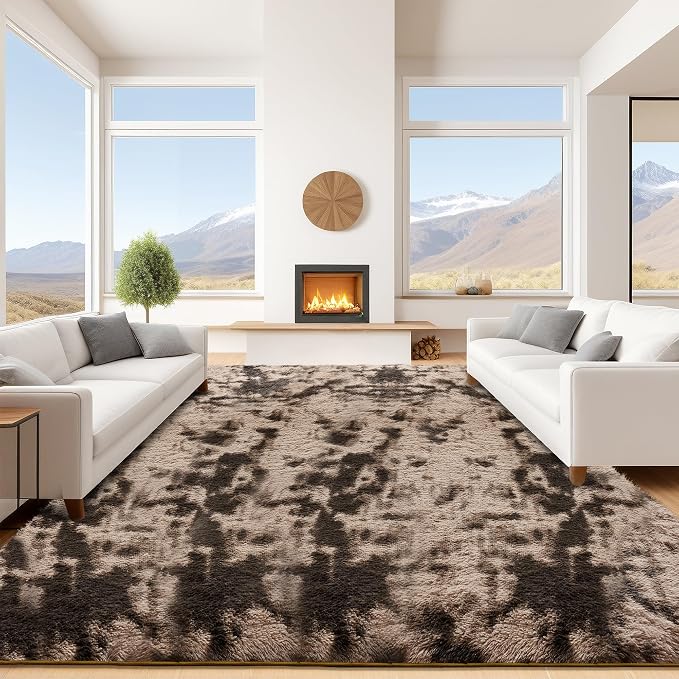 9x12 Tie-Dyed Brown Area Rugs for Living Room, Large Fluffy Shag Rug for by Unknown