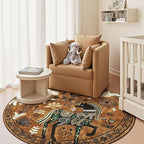 jinchan 5R Cute Round Rug Kids Washable Fun Rug Earthy Brown Starlit Boho - Image 3