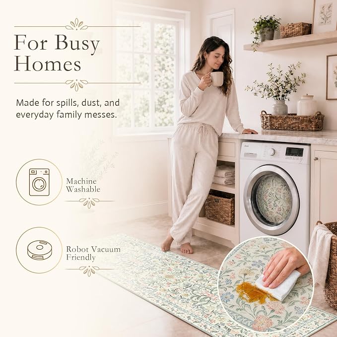 Wonnitar Washable Rug Runner 2'6''x8', Boho Floral Hallway Runner Rug 8ft Long - Image 5