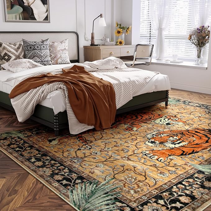 Moynesa Tiger 8x10 Area Rug, Washable Boho Rugs - Image 8