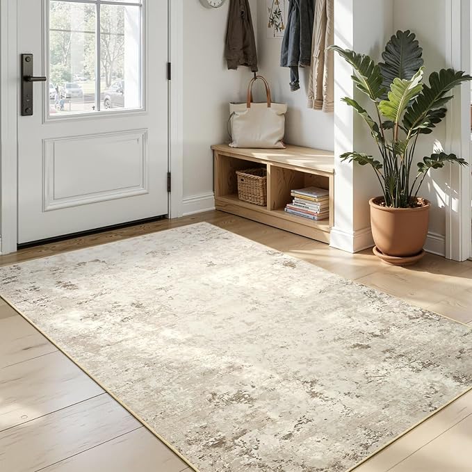 Toneed Abstract Area Rug Modern Washable Rug Soft Non Slip Rug Low Pile - Image 4