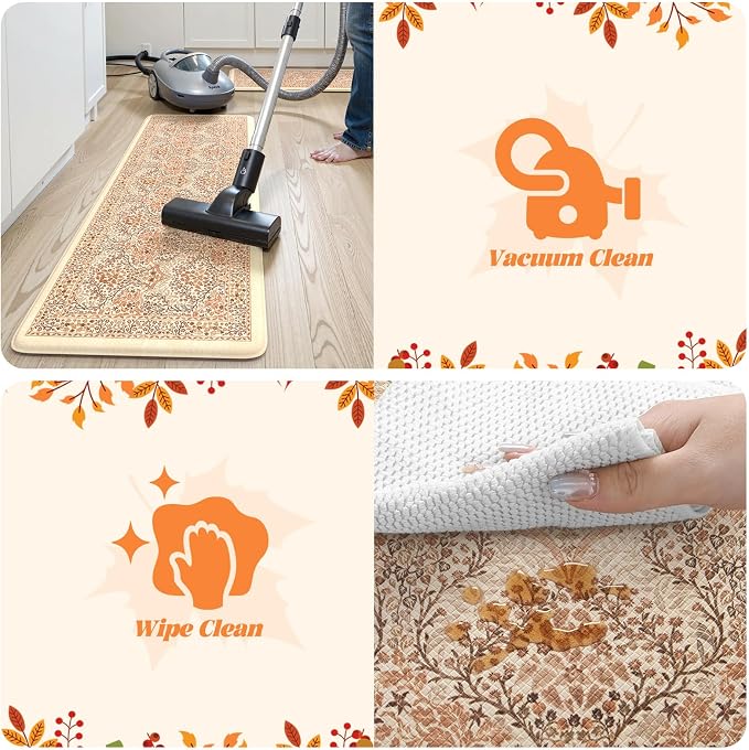 Collive Kitchen Mats Cushioned Anti Fatigue, Fall Vintage Floral Kitchen Rug - Image 8