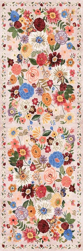 Rug for Hallways Kitchen Rug 3x7 Blush Garden, Non Slip Washable Runner Rug - Image 3