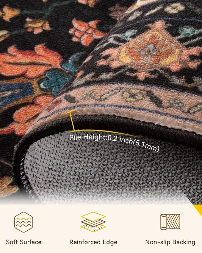 RELEANY Area Rugs 6'x8' Washable Non-Slip, Floral Vintage Distress Medallion - Image 4