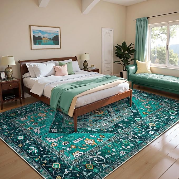 SERISSA Boho Area Rug 5x7 Teal, Washable Large Rugs - Image 5