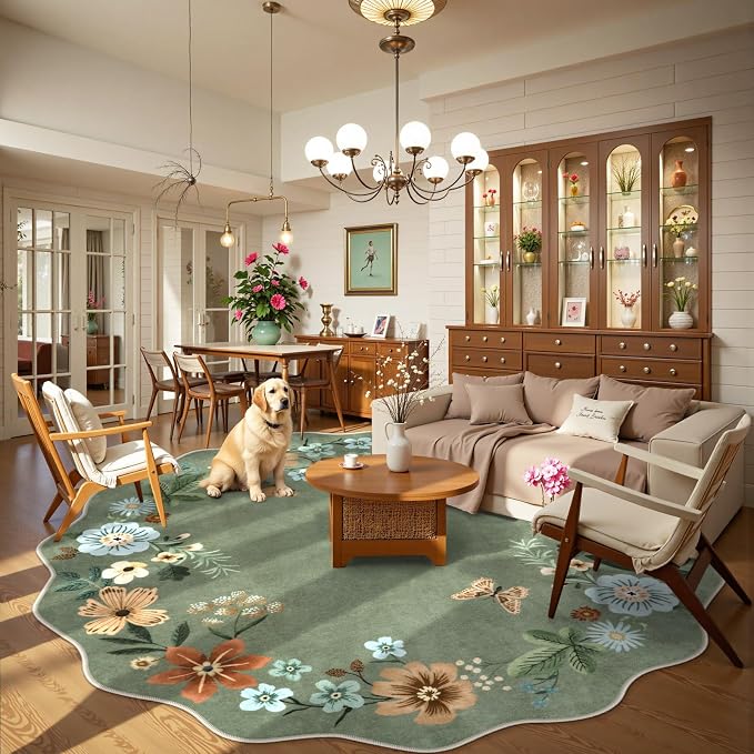 Lahome Floral Washable Round Area Rug, Soft Round Rugs 6ft Ultra-Thin Non-Slip - Image 2