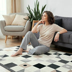 Terrug Grey and Beige Geometric Checkered Rug - Image 4