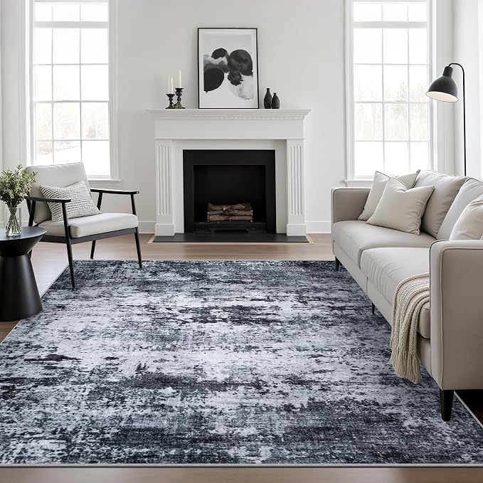 8x8 Area Rug Living Room Rug: Washable Modern Abstract Soft Thin Rug Indoor by FXRHLP