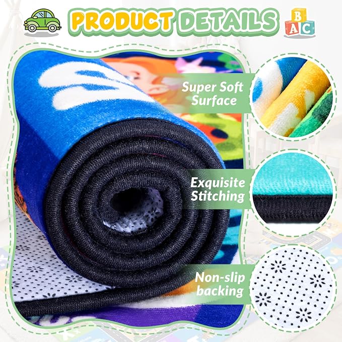 Kids Rug for Playroom, Sea Animal Play Rug, Educational Learning Play Mat - Image 3