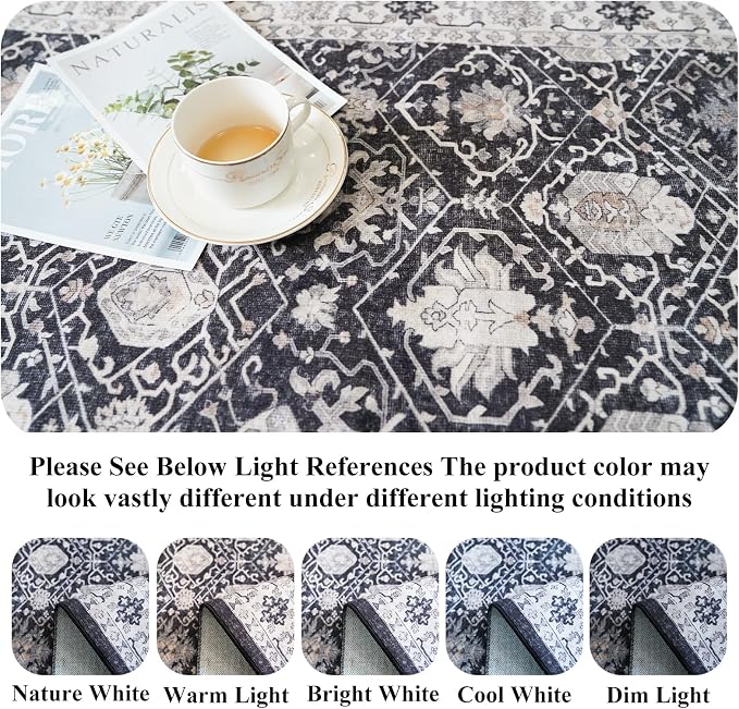 Washable 8x10 Living Room Rug: Vintage Low Pile Water Resistant Area Rug - Image 3
