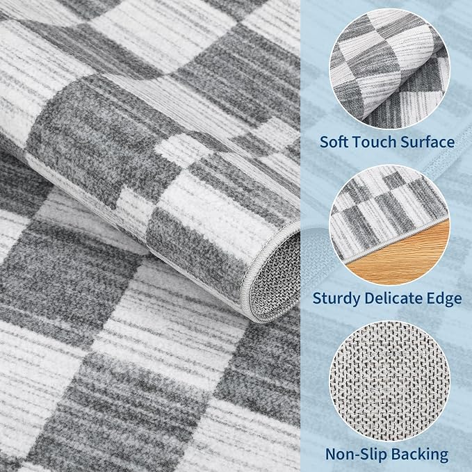 GarveeHome Grey Checkered Rug 2x3 Washable Rug Non-Slip - Image 5