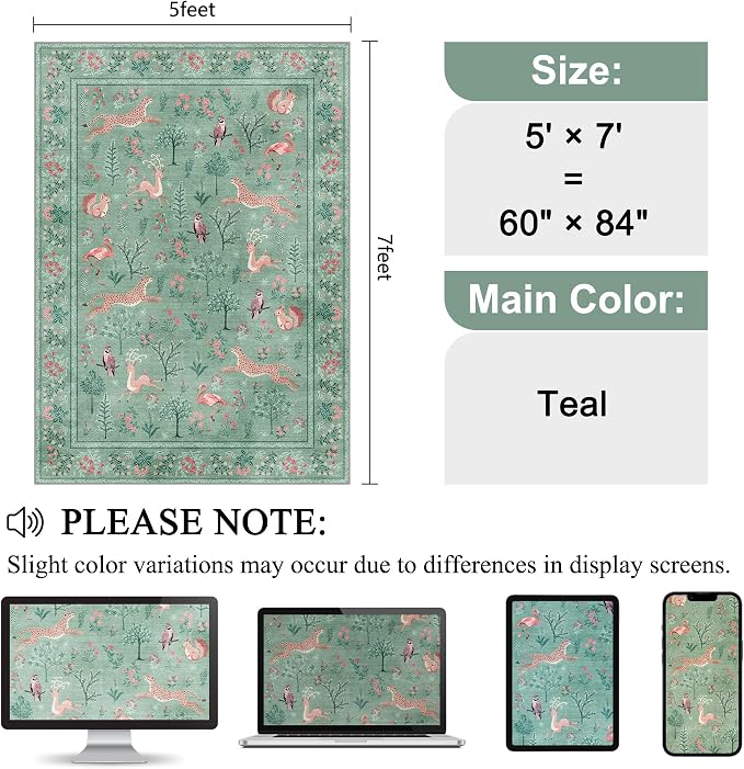 DUKINO 5x7 Rug, Washable Animal Living Room Rug - Image 2