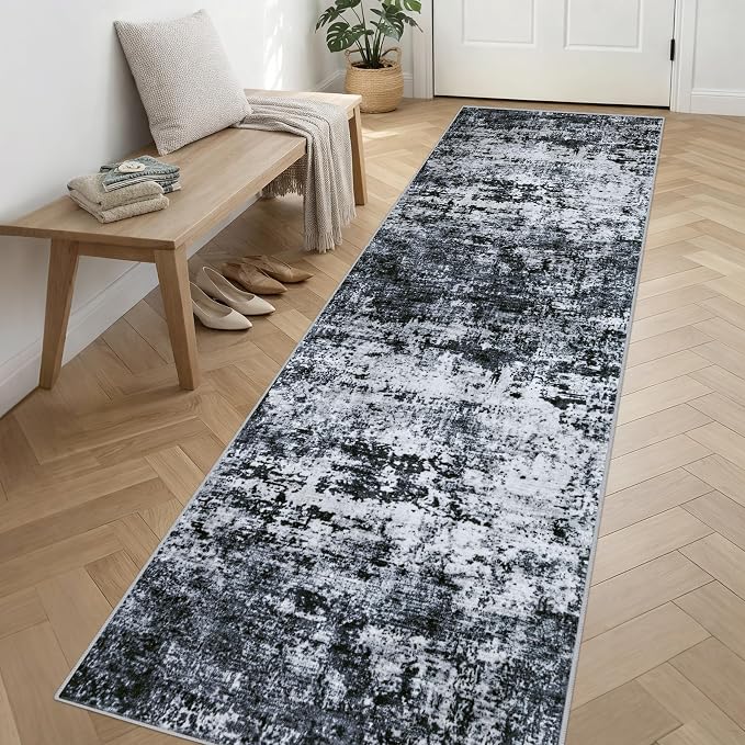 Washable Area Rug 3x14 Entryway Rug: Washable Modern Abstract Soft Thin Rug - Image 3