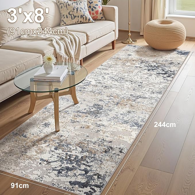 DMOYEST Washable Runner Rug for Hallway: 3x8 Neutral Modern Abstract Low Pile - Image 3