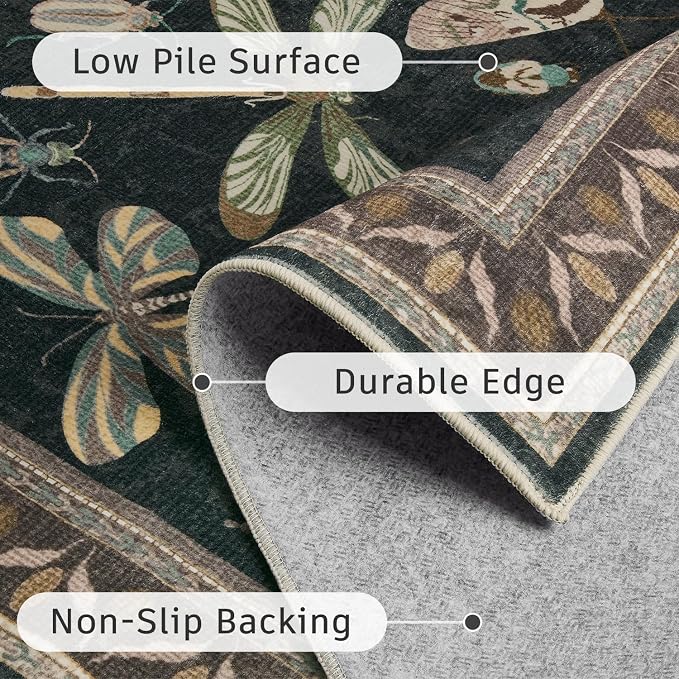 DCX 4x6 Washable Insect Rug, Vintage Gothic Black Rug - Image 4