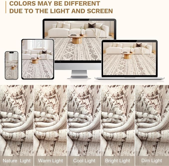 Nakagishi 10x14 Area Rugs Living Room: Washable Boho Large Neutral Soft - Image 8