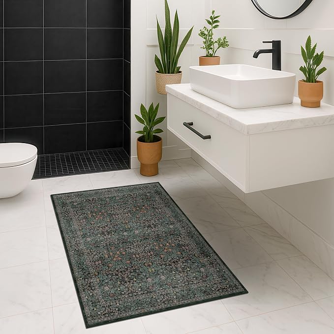 Dark Green Washable Entry Rug, 3x4 Rugs - Image 5