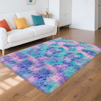 Tie-Dyed Purple Blue Rainbow Kids Rug - Image 3