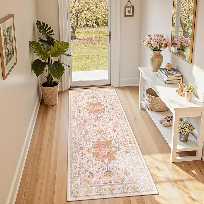 RELEANY Area Rugs Runner 2'x6' Washable Non-Slip, Floral Vintage Distress by RELEANY