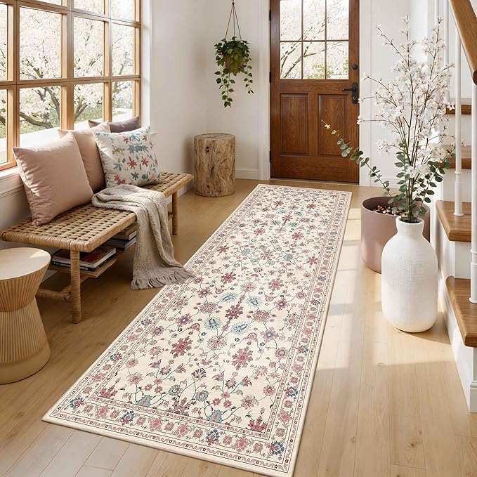 Rugxara 2x6 Floral Runner Rug, Washable Runners by Rugxara