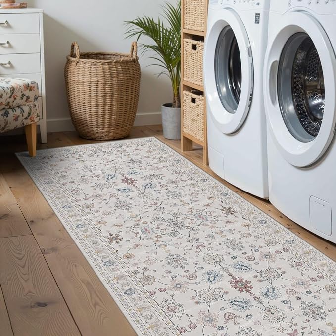 Rugxara 2x6 Floral Runner Rug, Washable Runners - Image 3