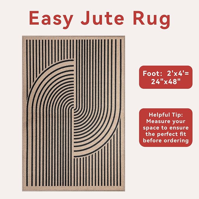 Tangsoo Rainbow Easy Jute Rug 2x4 Small Throw Rugs - Image 2