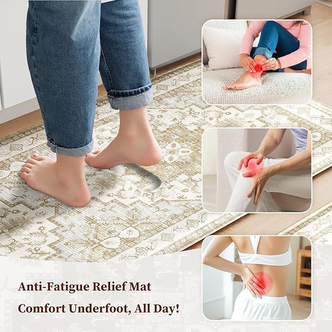 Boho Kitchen Mats for Floor 2 Piece Set Anti Fatigue Cushioned PVC Kitchen Rugs - Image 3
