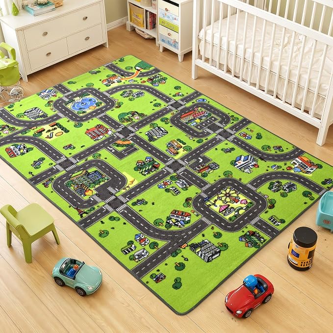 Terrug Kids Rug for Playroom, Non-Slip Washable Educational City Map for - Image 4