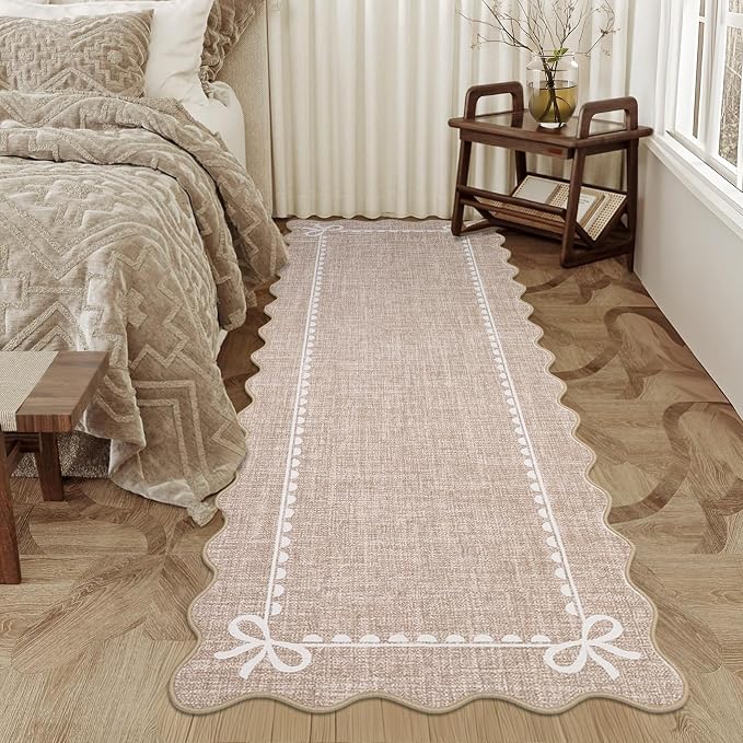 GarveeHome Scalloped Bow Rug for Living Room, Solid Camel Rug for Dorm - Image 3