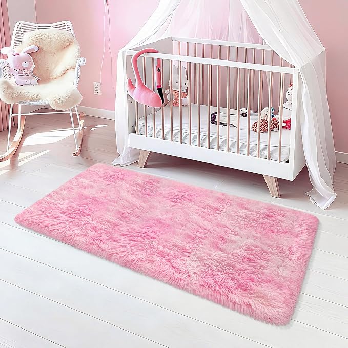 Soft Plush Pink Fluffy Rug 2x5 Ft, Fuzzy Shag Runner Carpet - Image 3