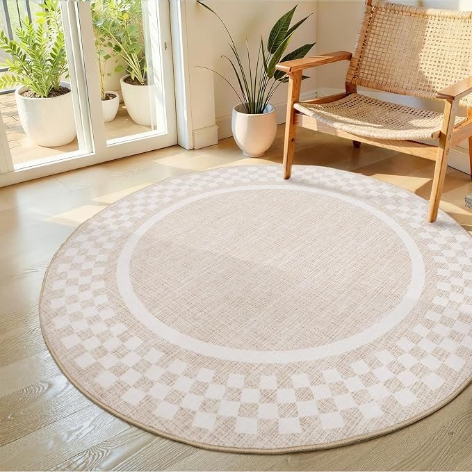 6ft Washable Round Rug for Entryway Modern Checkered Bedroom Circle Rug Non - Image 8