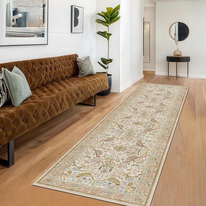 Beige 10 ft Long Vintage Runner Rugs - Image 3