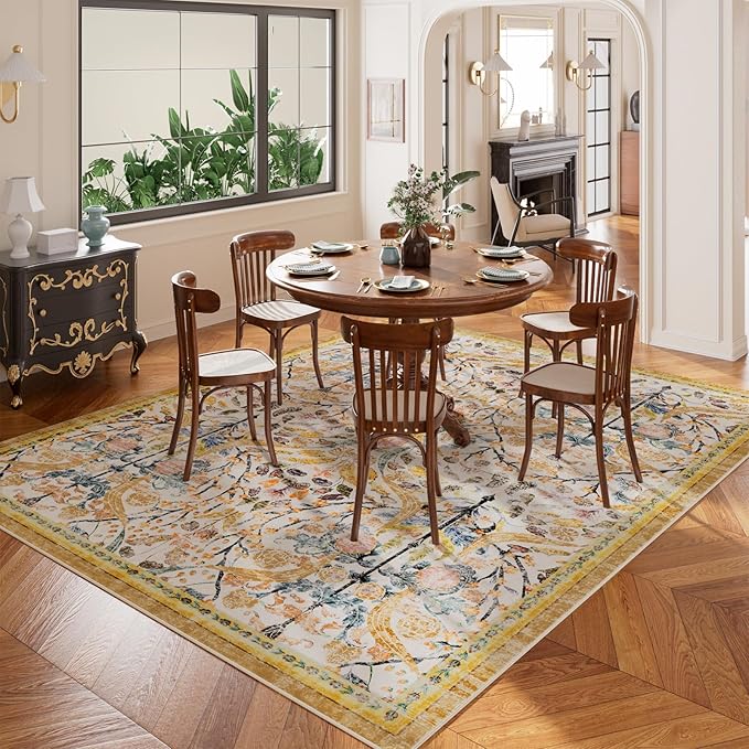 AMTOVO 5x7 Washable Area Rugs for Bedroom, Vintage Boho Floral Distressed Print - Image 3