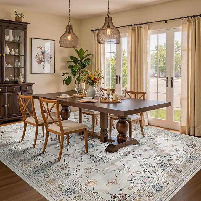 Rugxara Floral Rug for Living Room Bedroom, 6x9 Washable Rug, Vintage Boho Area - Image 3