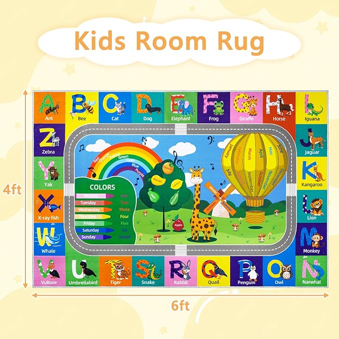 Kids Rug for Playroom Educational ABC Rug Washable Play Mat Learning Alphabet - Image 2