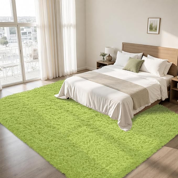 8x10 Area Rug for Living Room:Ultra Soft Fluffy Shag Light Green Rugs, Large - Image 2