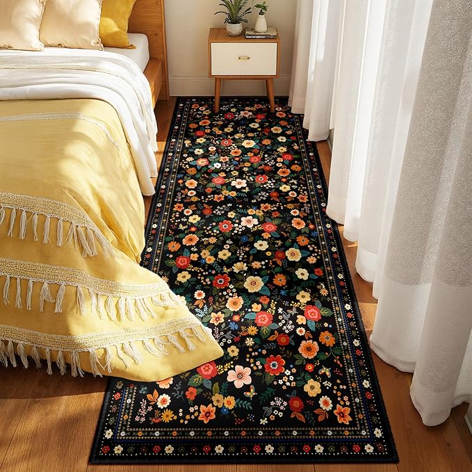 2x8 Area Rugs for Living Room Vacuum-Friendly Machine Washable Area Rug Flower - Image 2