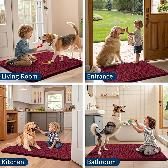 Smiry Dog Door Mat for Muddy Paws 47x32, Absorbent Dirt Trapper, Non-Slip - Image 7