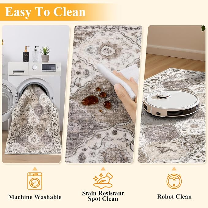 HEBE Washable Hallway Runner Rug 2'x 5' Non Slip Kitchen Rugs Runner, Low Pile - Image 4
