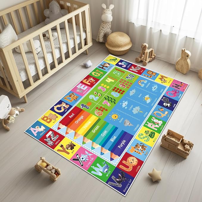 ABC Educational Area Rug for Kids Playroom, Non Slip Washable Classroom Rug - Image 3
