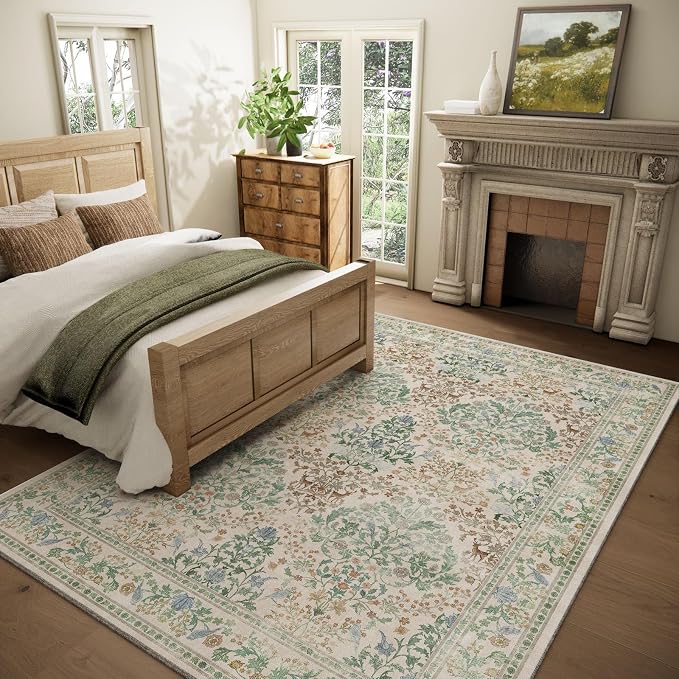 Washable Area Rugs for Living Room: 5x7 Bedroom Rug Vintage Area Rug Stain - Image 2