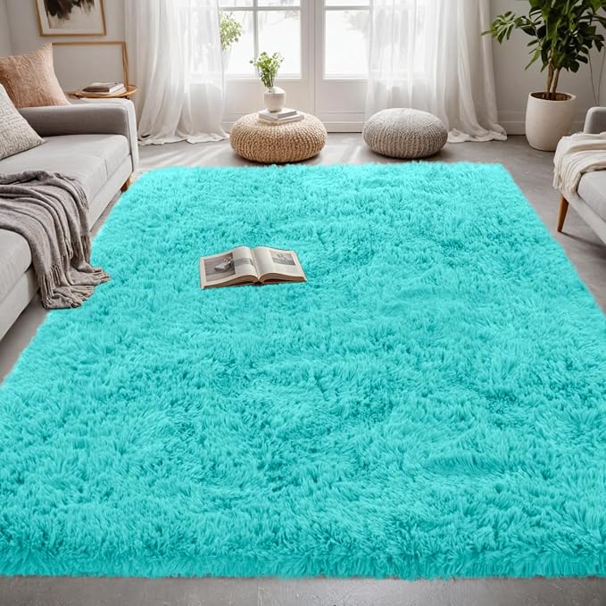 4x6 Area Rugs for Living Room Rug: Soft Fluffy Shag Teal Blue Rugs for Bedroom - Image 3