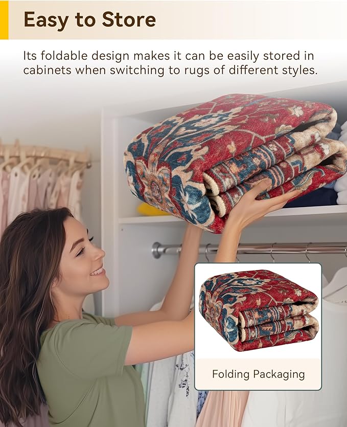 RELEANY Area Rugs Round 7ft Washable Non-Slip, Floral Vintage Distress - Image 5